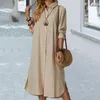 Casual Dresses Women Short Sleeve Dress Elegant Ladies 'Loose Cotton Linen Long Button Packet Solid Shirts For Summer