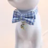 Dog Collars Adjustable Candy Color Plaid Cat Collar With Bell Safety Buckle Kitten Bow Tie Pets Necklace Puppy Small Dogs Rabbits Neck Strap