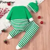 Kläder sätter Prowow 0-18m My First Christmas Baby Outfits Cartoon Deer RompisTriped Footed Pantshat Happy Year Baby Costume 2024 230925