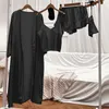 여자 잠자기 봄 여름 여름 여성 홈 의류 섹시한 4pcs 잠옷 정장 나이트복 친밀한 란제리 캐주얼 검은 수면 세트 잠옷