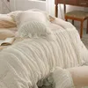 Zestawy pościeli miękkie ciepłe aksamitne kwiaty polarowe koronkowe marszczenia kołdry zestaw księżniczki kołdry arkusz łóżka dopasowane poduszki