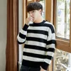 Männer Pullover Oansatz Gestreiften Gespleißt Warme Männer Pullover Vintage Mode Casual Koreanische Kurze Herbst Winter Männlichen Dicken Pullover