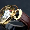 1822 Ottantasei Tourbillon Swiss Quartz Mens Watch 18K Yellow Gold Steel Case White Stick Skeleton Dial Brown Leather Strap Watches Puretime Z01E5