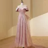 Robes de soirée robe de soirée rose manches courtes plissé longueur au sol paillettes à lacets a-ligne Tulle col bateau formelle femme B2785