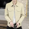 Men's Jackets 2023 Suede Fabric Jacket Youth Plaid Lapel Casual