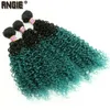 Bulks di capelli umani Angie Fasci di capelli Ombre da nero a verde Tessuto di capelli ricci crespi 3 pezzi / lotto Estensioni sintetiche di capelli ricci ondulati per le donne 230925