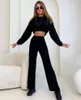 Women's Two Piece Pants 2023 Fashion Long-sleeved Round Collar Short Brief Paragraph Coat Suit Three-piece