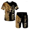 Homens Tracksuits Verão Homens T-shirt Set Tracksuit Cool Lion 3D Impresso Calças de Manga Curta 2 Peça Casual Terno Sportswear Moda Roupas