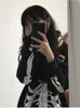 Dames Hoodies Sweatshirts QWEEK Y2K Gothic Zip Up Vrouwen Punk Oversized Schedel Skelet Print Zwart Hip Hop Losse Tops Jas Grunge 230925