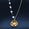 Pendant Necklaces 2023 Butterfly Flower Hollow Heart Pearl Stainless Steel Neckalce Women Gold Color Round Choker Jewelry Gifts N1410S04