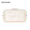 Evening Bags Acrylic clutch bag women designer evening party beaded purse pink green purple pearl color 230925