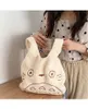 Cartoon Totoro Embroidery Lamb Fabric Handbag for Women Girls Japan Ins Shoulder Bag Tote Soft Fur Shopper Dropshipping 220923