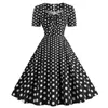 Casual Dresses Women's Elegant Square Neck Short Sleeve Polka Dot Print midja Wrap Dress Petite Formal Ladies 4x