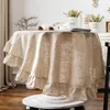 Table Cloth French Romantic Simple Ruffle Tablecloth Cotton Linen Table Cover American Round Tea Table Literary Retro Party Decoration 230925