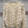 Kvinnors tröjor Limiguyue Runway Metal Pearl Ball Women Cashmere Spring Autumn Knit Pullover Luxury Soft Knitwear O Neck Jumpers E075