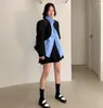 여자 재킷 한국 동도마 이른 봄 2023 년 레트로 디자인 곡선 짧은 양복 재킷 검은 탑