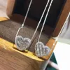 Lovers Heart Diamond Pendant Real 925 Sterling Silver Charm Wedding Pendants Necklace For Women Bridal Party Choker Jewelry Gift239B