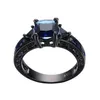 Bröllopsringar Fashion Square Blue Sapphire CZ för kvinnor Black Gold Plated Birthstone Ring Jewelry Accessory211v