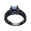 Eheringe Mode Quadratischer Blauer Saphir CZ Für Frauen Schwarz Vergoldet Geburtsstein Ring Schmuck Zubehör211v