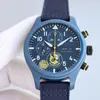 RW Men's Pilot V2 Watch Version 44mm TW Factory 7750 Automatisk Mekanisk rörelse Veckokalender Tid som kör keramisk fall AR Anti Fingerprint Sahire Mirror 906426