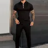 Herrspårsugnar Autumn Set Casual Simple T-Shirt Sports Kort ärmar Byxor Fashion Short-Sleeved Fitness Jogger Tracksuit