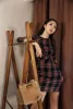 2018 French Plaid Print Long Sleeve Round Neck Women's Pleated Mini Dress Women's Dress O26 MA Autumn/Winter