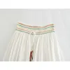 Юбки YENKYE 2023, женская белая длинная юбка с вышивкой, винтажная эластичная кулиска со средней талией, женская плиссированная юбка в стиле бохо 230925