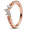 Anillos de racimo 925 anillo de plata esterlina rosa brillo dorado diadema corona con cristal para mujeres regalo de joyería