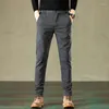 Мужские брюки 2023, брендовая одежда, осенние мужские повседневные тонкие деловые брюки с эластичной резинкой на талии, офисный стиль, серые, черные, коричневые брюки мужские