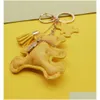 Key Rings Cute Teddy Bear Chains Animal Design Tassel Keychains Ring Charms Leather Car Keys Holder Bag Pendant Wristlet Keyring Acces Dhk1W