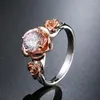 Anéis de casamento rosa flor anel feminino elegante branco zircônia cúbica noivado cor prata zircão jóias anillos mujer presente
