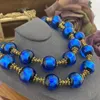Цепочки, европейское и американское винтажное длинное ожерелье из синего стекла Genie