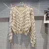 Kvinnors tröjor Limiguyue Runway Metal Pearl Ball Women Cashmere Spring Autumn Knit Pullover Luxury Soft Knitwear O Neck Jumpers E075