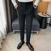 Herenpakken Herfst Winter Effen Kleur Pak Broek Mannen Hoge Taille Casual Zakelijke Jurk Kantoor Sociale Bruiloft Broek Kleding