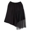 High Elastic Waist Black Mesh Split Joint Wide Leg Trousers New Loose Fit Pants Women Fashion Spring Autumn 1R492 201006