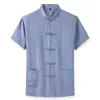 Camisas casuais masculinas roupas masculinas 2023 plus size 10xl camisa de manga curta estilo chinês tang terno solto uniforme tradicional masculino