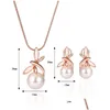 Earrings Necklace Pearl Set For Party Rose Gold Alloy Jewelry Fashion Trend Women Girls Lady Round Pendant Drop Delivery Sets Dhsrx