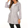 Trench da donna Impermeabile leggero Giacca impermeabile con cappuccio Giacca a vento solida Giacca antipioggia da arrampicata lunga da donna