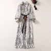 Robe mi-longue blanche à imprimé Floral, avec ceinture à la taille, manches longues, col à revers, robes décontractées, automne 2023, A3S150814-05