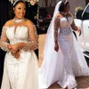 2023 Oct Arabic Aso Ebi Mermaid White Wedding Dress Pearls Beaded Sequined Lace Sexy Bridal Gowns Dresses ZJ202