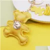 Key Rings Cute Teddy Bear Chains Animal Design Tassel Keychains Ring Charms Leather Car Keys Holder Bag Pendant Wristlet Keyring Acces Dhk1W