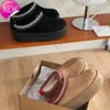 Designer-Fell-Slides für Damen, Tazz-Hausschuhe, Tasman Classic Senf Seed Ultra Mini-Plateau-Slipper, Les Petites, Wildleder-Wollmischung, lässige, flache Winter-Schneestiefel NO473h