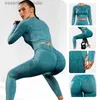 Kvinnors spårningsdräkter 2023 Sömlös gymnastikuppsättning Push Up Fitness Legings Workout Crop Top Women 1/2 Piece Set Outfit Tights Pants Yoga Sport Kläder L230925