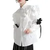 Chemisiers tridimensionnels pour femmes, petite fleur, bord de Lotus, chemise à revers, corde de dessin pour montrer un haut blanc fin, 2023
