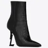 Alligator-Embossed Boots Women Patent Leather Booties with Black Heel Snake Heels Boot Pointed Toe Letters High Heels Pumps Ladies Designer Shoes