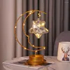 Veilleuses étoile lune atmosphère lampe alimentée par batterie décorative base ronde fer art léger pour la décoration d'ameublement