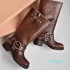 Harness Belt Buckled leather suede Biker Knee chunky heel zip Knight boots Fashion square toe Ankle Booties Western boots