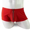 Cuecas masculinas sexy lingerie calcinha zíper jockstraps bulge bolsa gay clubwear macio boxer shorts roupa interior