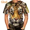 Herr t-skjortor 2023 mode kreativ 3d tiger tryck t-shirt rund hals casual sommar neutral djur kortärmad topp