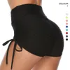 2023 Solid Women Summer Knit Shorts Hög midja höft snäva leggings stretch Running Fitness Yoga Pants Wrinkled Sexy Biker Outfit